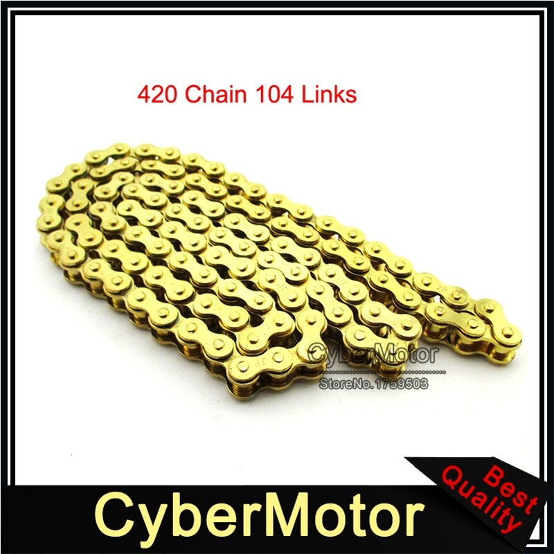 Chaîne en or 420 104 maillons pour moteur chinois 110cc 125cc, moteur de fosse, de vélo de piste, Quad 4 roues, moto