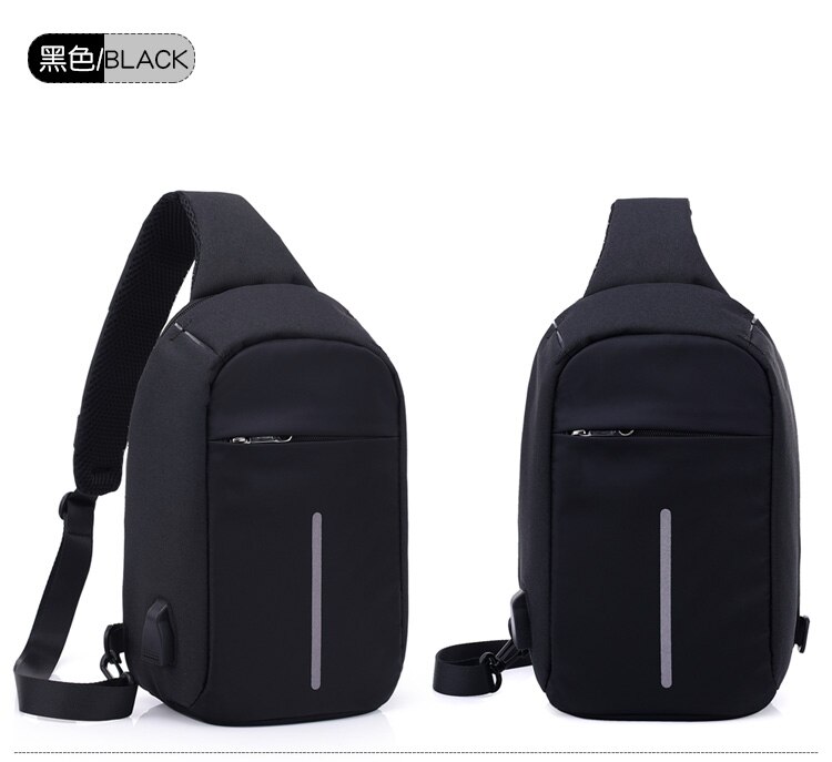 Mannen Messenger Bags Crossbody Slings Schouder Borst Zakken Anti-diefstal Band Terug Packs laday Casual Externe USB Lading Reizen tassen: Zwart