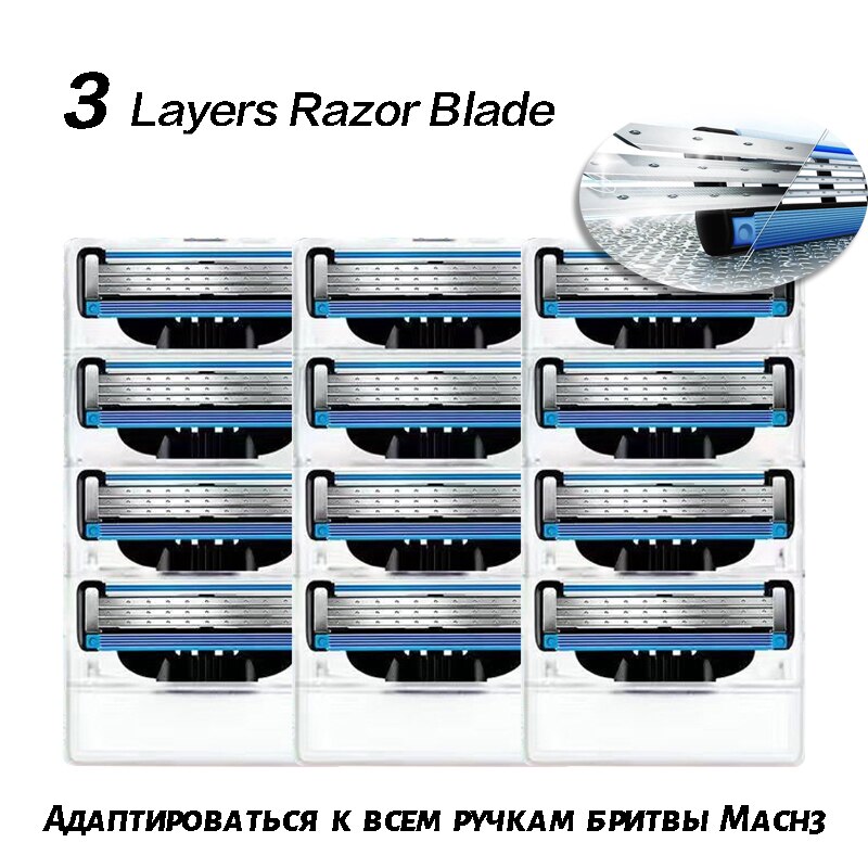 Fit All Mach3 8pcs Razor Blades Men Shaving Razor Blade For Men Face Hair Remova Sharp 3-Layer Shaver Blade