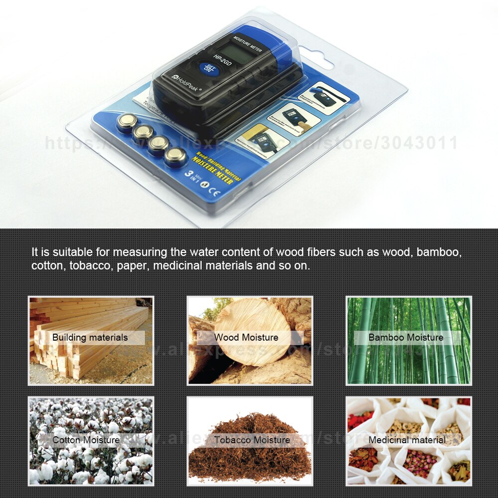 HoldPeak Wood Moisture Meter Tester high Precision Needle Probe Water Content Instrument Paper Box Wood Floor Humidity Tester