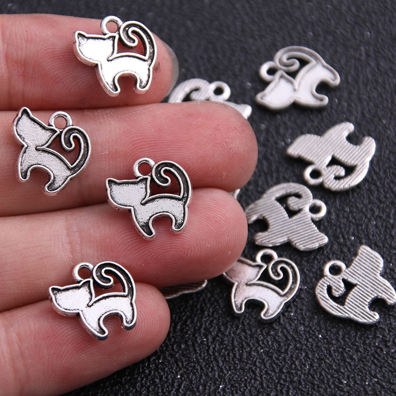 30PCS 13*13mm Product Two Color Small Cat Charms Animal Pendant Jewelry Metal Alloy Jewelry Marking