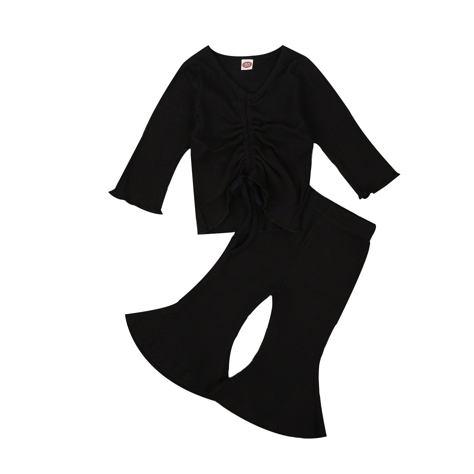 Focus norm-pantalons d'automne pour petites filles, vêtements pour bébés filles, solide, tricoté à nœud papillon, manches longues, évasé hauts Pullover, 3 couleurs: Black / 18M