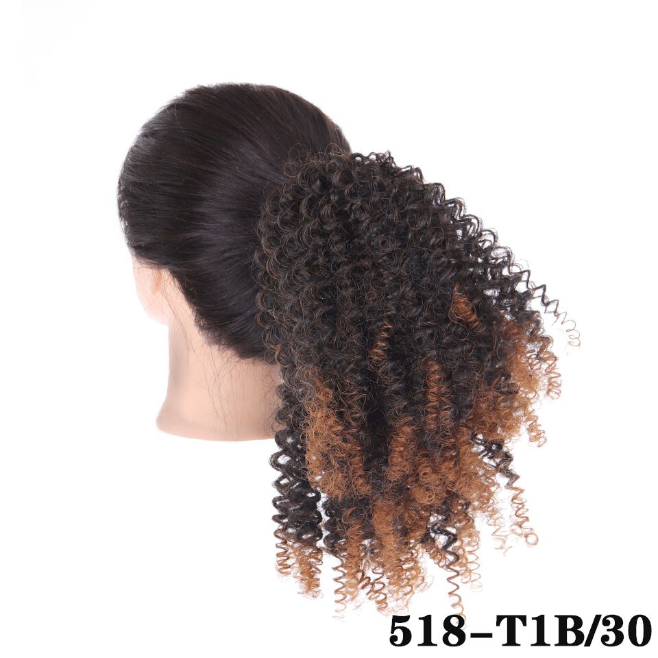 BUQI Drawstring Afro Curly Ponytail Synthetic Hair Bun Chignon Hairpiece For Women Clip in Hair Extension: T1B-30