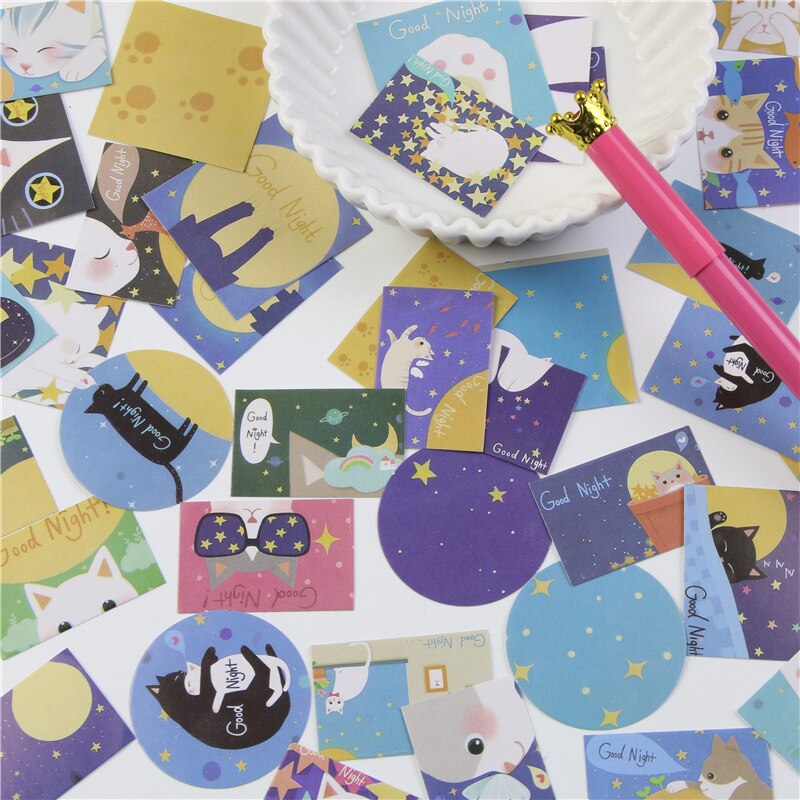40 Stks/doos Kat Night Mini Papier Sticker Set Decoratie Diy Dagboek Scrapbooking Afdichting Sticker Kawaii Briefpapier