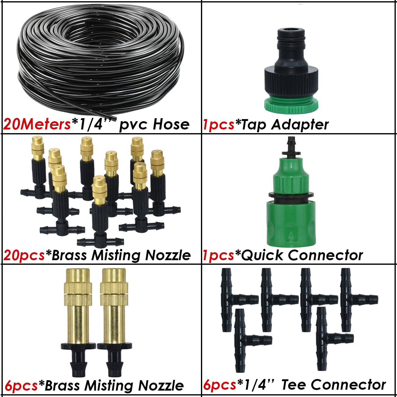 5M-30M 4/7mm Brass Tee Atomizer Nozzle Hose Garden Irrigation 1/4'' Outdoor Misting Cooling Watering System for Patio Greenhouse: SPL11-325-A-20M