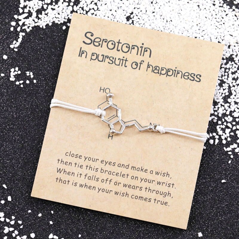 Serotonine wensarmband, serotonine molecuul armbanden, chemische formule 5- , ht charm, dna armband, verpleegster sieraden, vriendschapsarmband: Grijs
