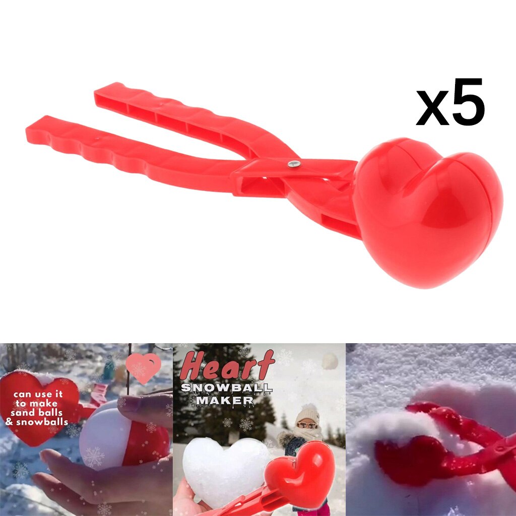 5pcs Snowball Makers, Outdoor Play Snow Toys for Kids, Heart Shaped Winter Snow Mold Clip Clamp Kids Toy Outdoor