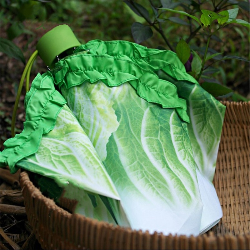 Cabbage Umbrella Lettuce Folding Sunny and Rainy Umbrella Anti-mite Beach Funny Vegetable Umbrella Parasol