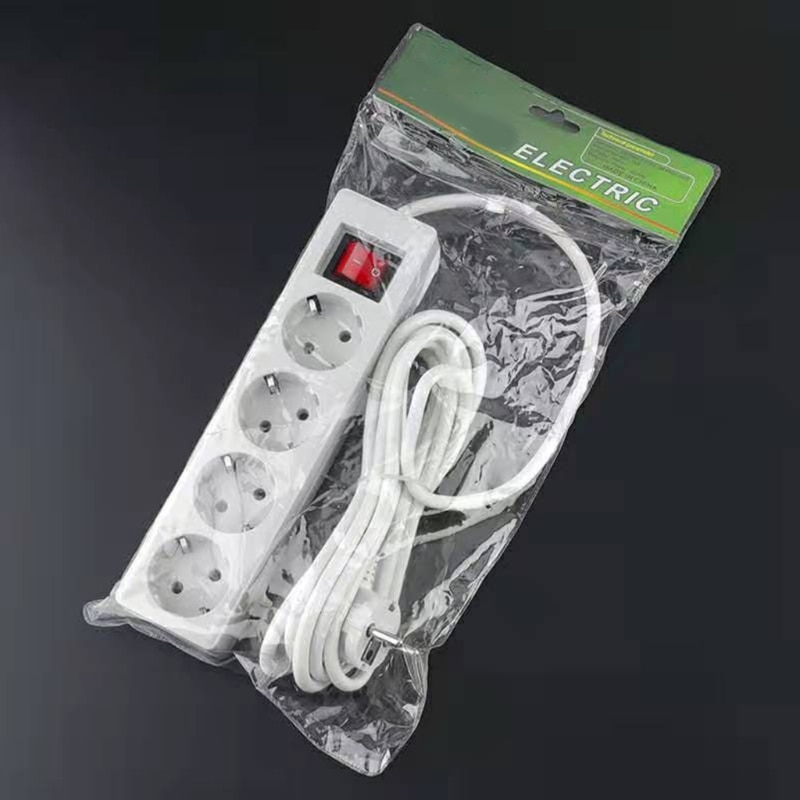 EU Standard German Type Power Strip 3/4/5 Sockets in a Row Flat Adapter Light Switch with Surge Protector Extension Cable G8TB