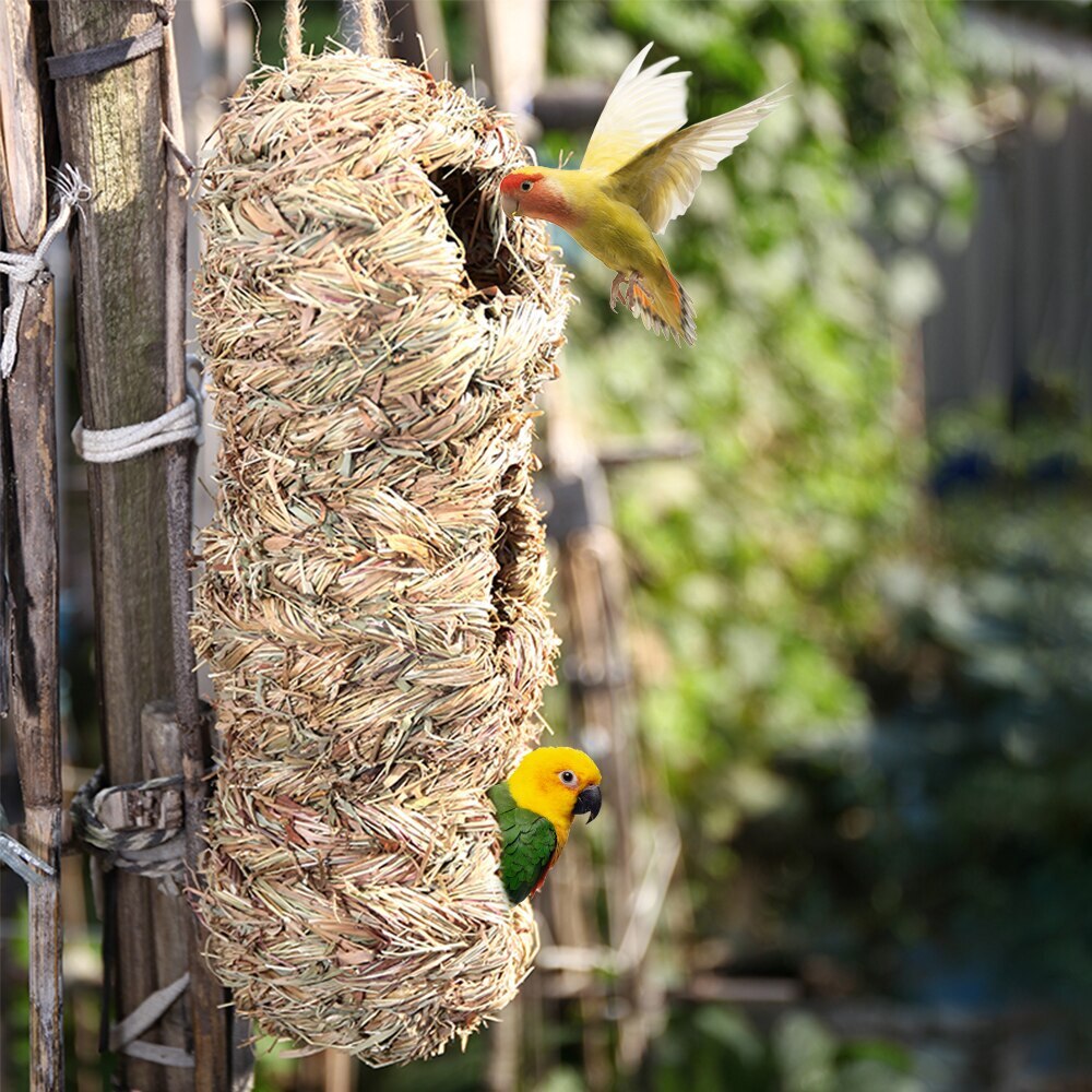 Bird Nest Handmade Woven Straw Bird Cage Parrot Nesting Hanging Breeding Cave Hatching House Hut For Parakeet Hamster