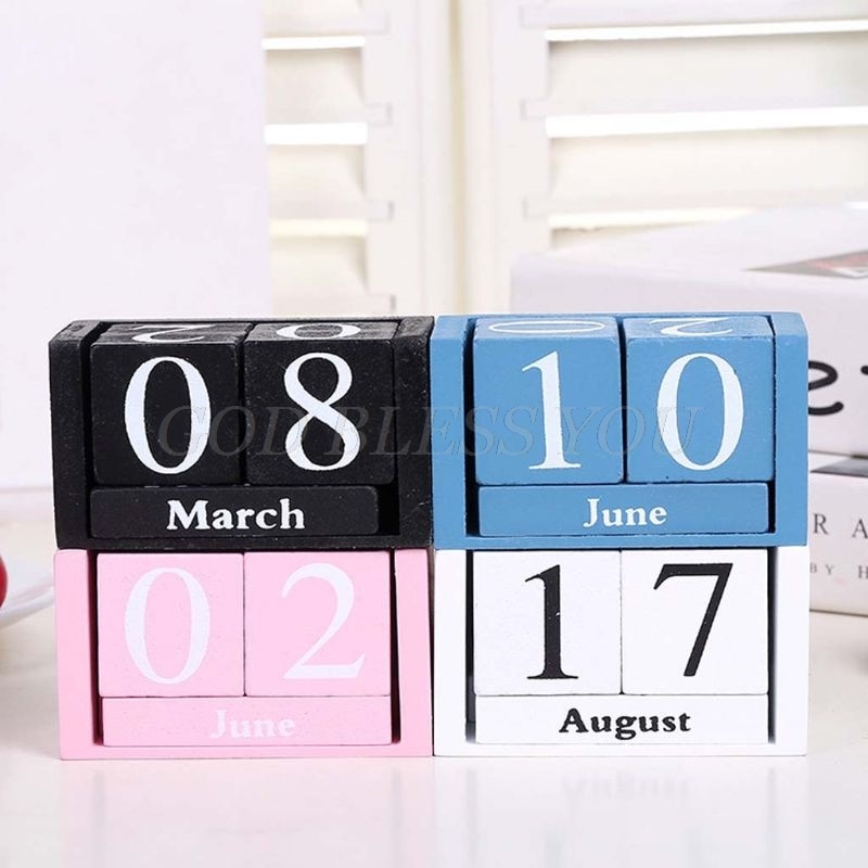 Vintage Houten Perpetual Kalender Eeuwige Blokken Maand Datum Display Desktop Accessoires Fotografie Props Home Office Decoratie