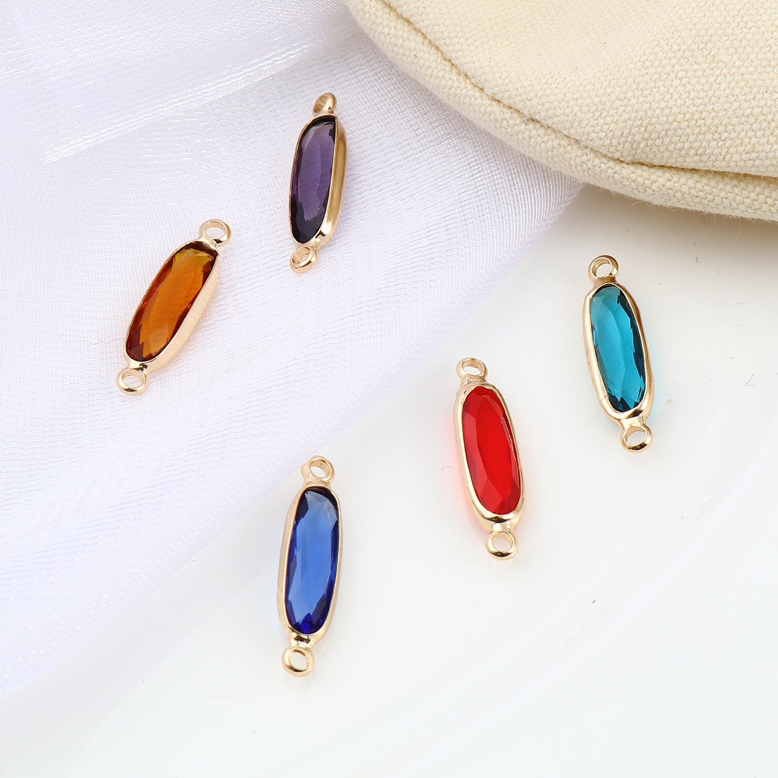 Szkło wielokolorowe złącza owalne złoty kolor miedzi Charms DIY dokonywanie naszyjnik bransoletki kobiety ocena biżuteria, 22mm x 6mm,5 sztuk