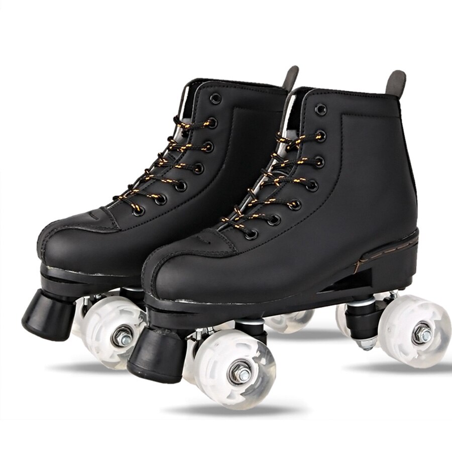 Patines Japy de cuero Artificial, Patines de doble línea, para mujer, hombre, Adulto, dos líneas, Patines con PU blanco, 4 ruedas: Black / 37