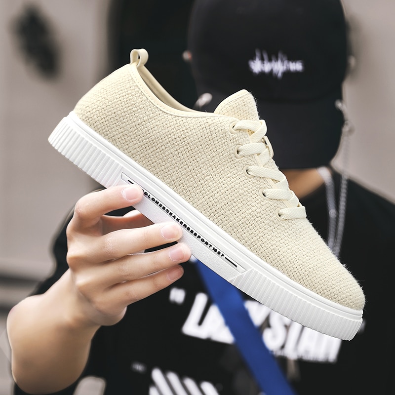 Baskets de printemps pupuda pour hommes, chaussures en toile de lin, chaussures décontractées tendance pour hommes, espadrilles confortables, chaussures de course classiques
