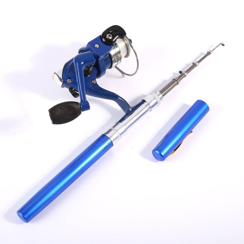 Outdoor Mini Camping Reizen Baitcasting Telescopische Pocket Pen Vorm Hengel + Reel + Vislijn Set