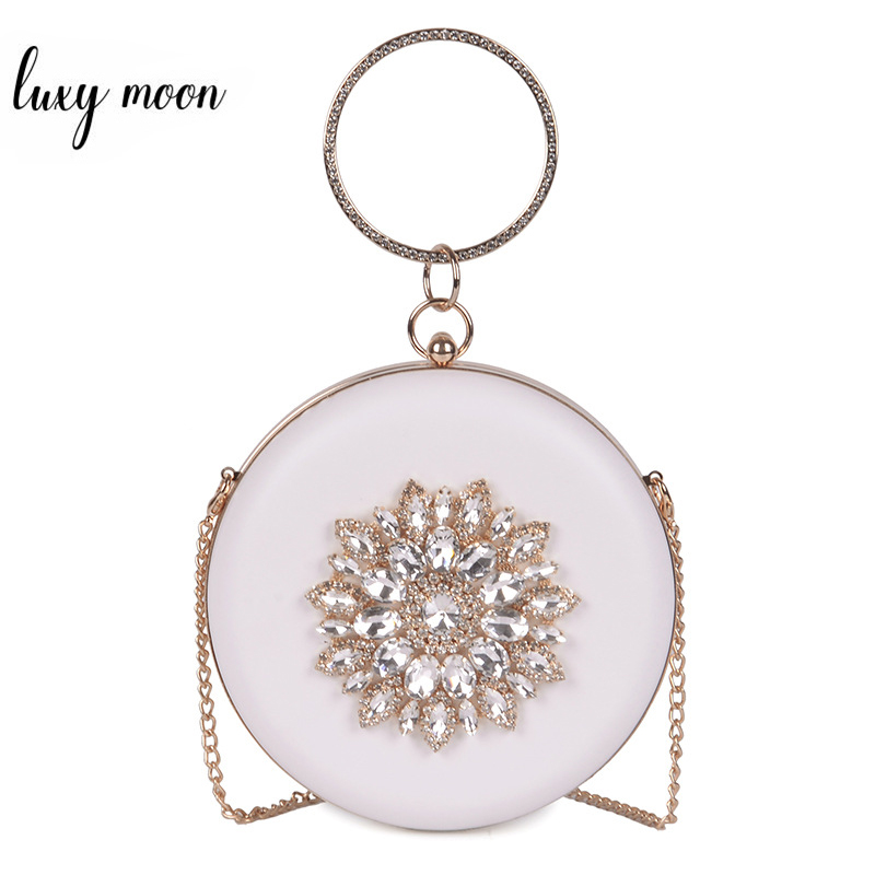 Pochette de soirée femme pochette blanche fleur de soleil cristal sacs à main ronds de luxe sac à main de mariage sac à bandoulière de fête ZD1528