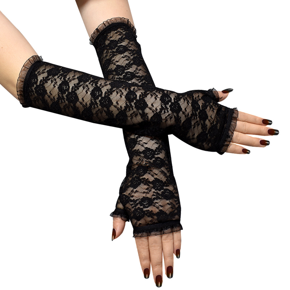 Half-Vinger Zonnebrandcrème Kanten Handschoenen Lange Arm Pak Dress Up Kostuum Accessoires Dark Cosplay Sexy Handschoenen Kanten Handschoenen Gothic handschoenen