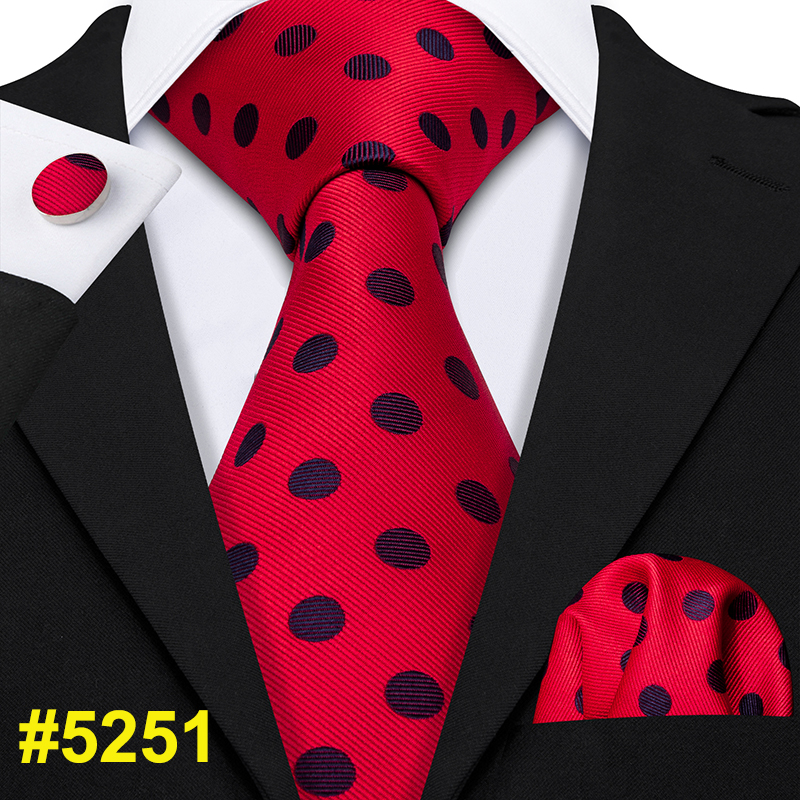Cravate 100% soie pour hommes, Plaid rouge, Jacquard tissé, ensemble de boutons de manchette, cravate de cou, fête d&#39;affaires: LS-5251