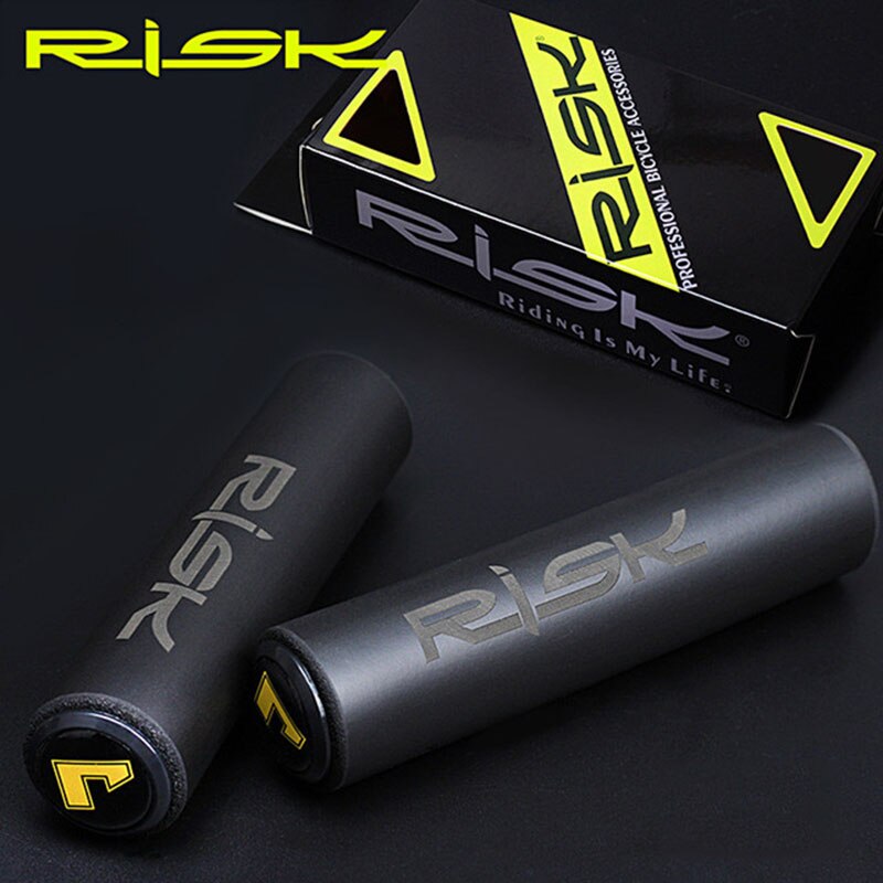 RISK-Puños de goma con topes de aluminio para bicicleta, guantes de Manillar de bicicleta de montaña suave de silicona, amortiguadora de deslizamiento, parte absorbente, , 1 par: Black