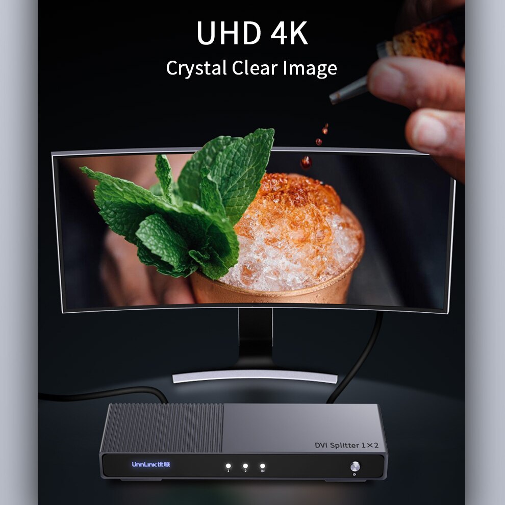 Unnlink DVI Splitter 1X2 DVI-D Video DVI Splitter 1 In 2 Out DVI Distributor UHD 4K @ 30 hz für TV box projektor monitor computer