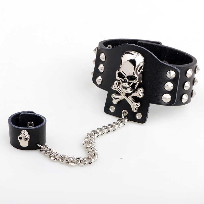 Hip hop Jewelry Rock Bracelet Spikes Rivet Gothic Skeleton Skull Punk Wide Cuff Leather Bracelets Bangle For women men jewelry