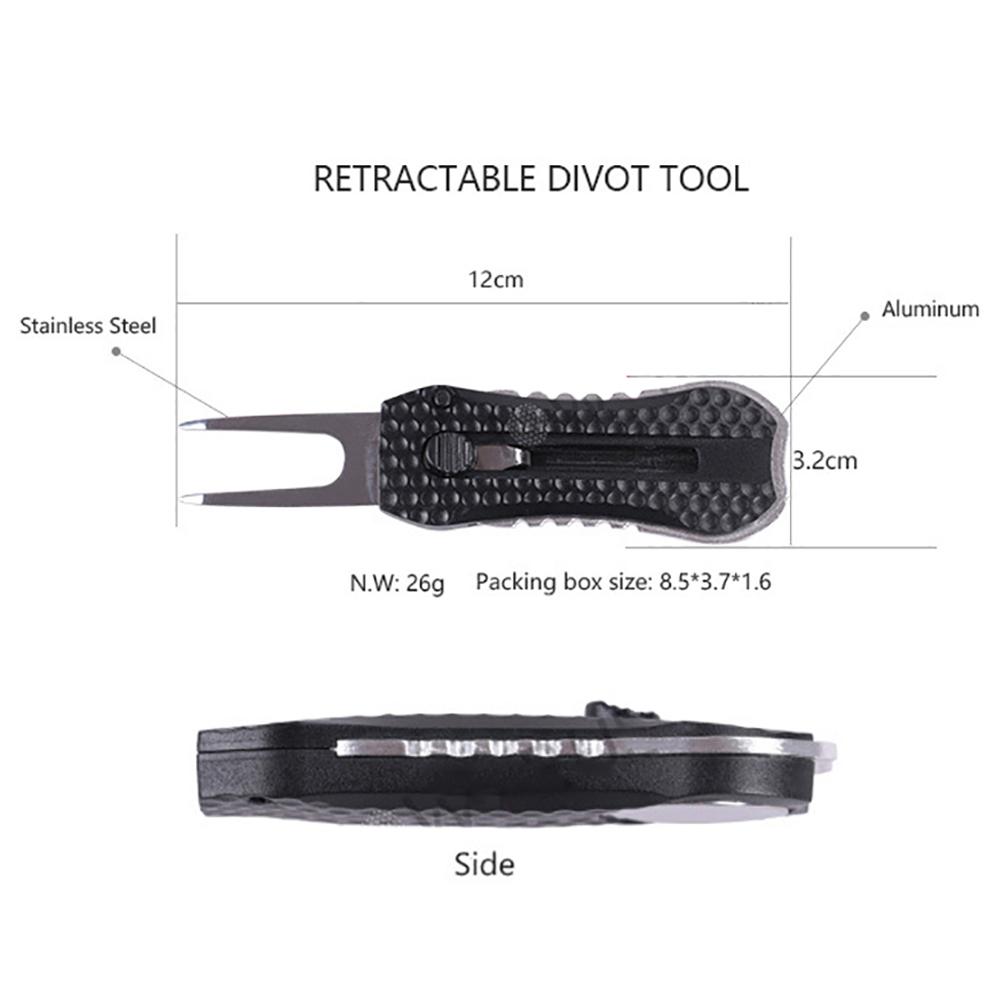 Multi-Function Golf Pitch Repair Divot Tool Portable Switchblade Golf Divot Putting Green Repair Tool With Ball Maker-Black