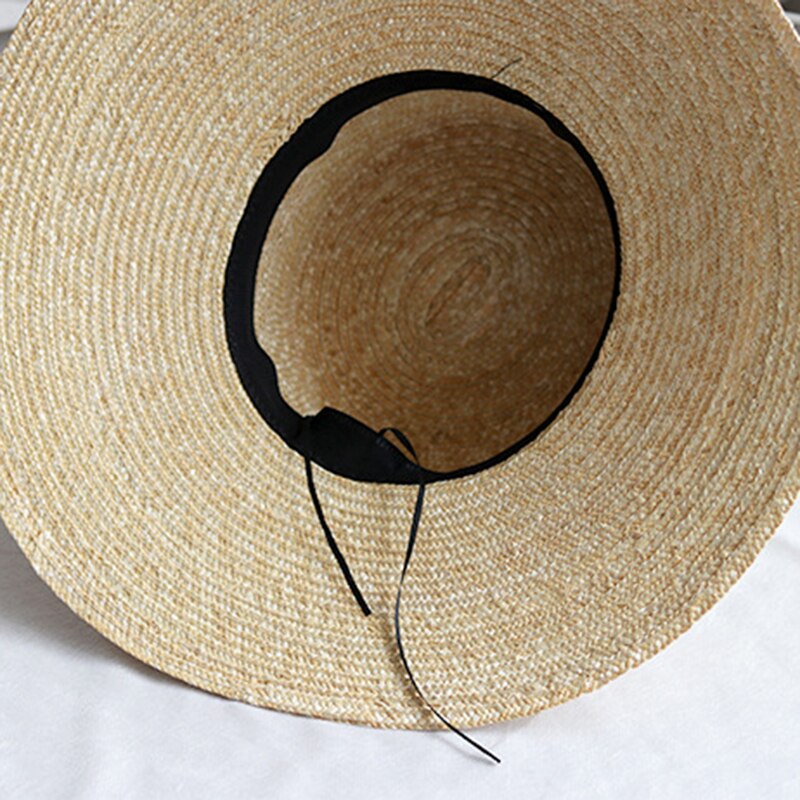 Sommer solhat kvinder bred side sort bånd stråhatte solskærmshatte strand solhatte med 13cm bred skygge dame retro