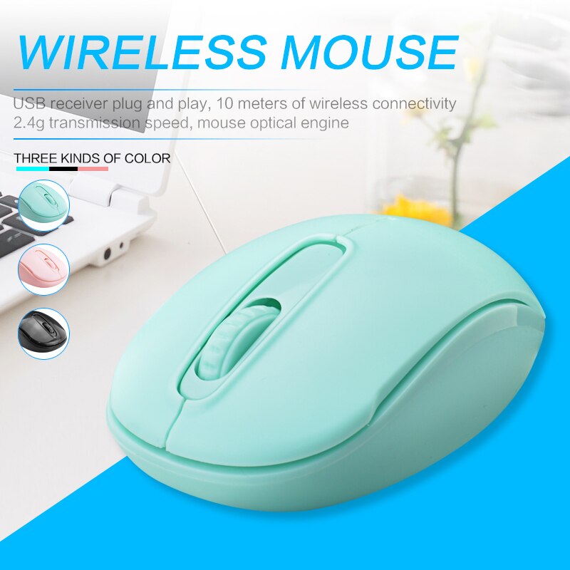 USB Wireless Mouse Solid Color Ergonomic Optical Mice Laptop Game Player JR Deals
