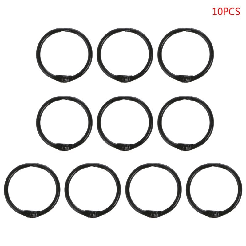 10pcs Metal Loose Leaf Binder Ring Book Hoops DIY Albums School Office Supplies Craft: Black