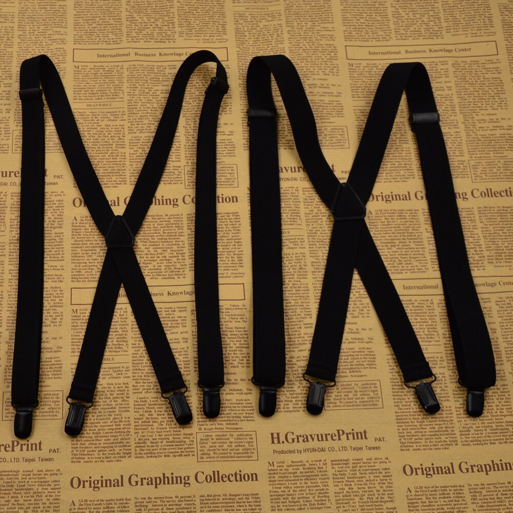 2.0cm Plus Size solid black suspender 4 Clip Men Women Suspenders For Pants Unisex Male 100cm Adjustable Braces