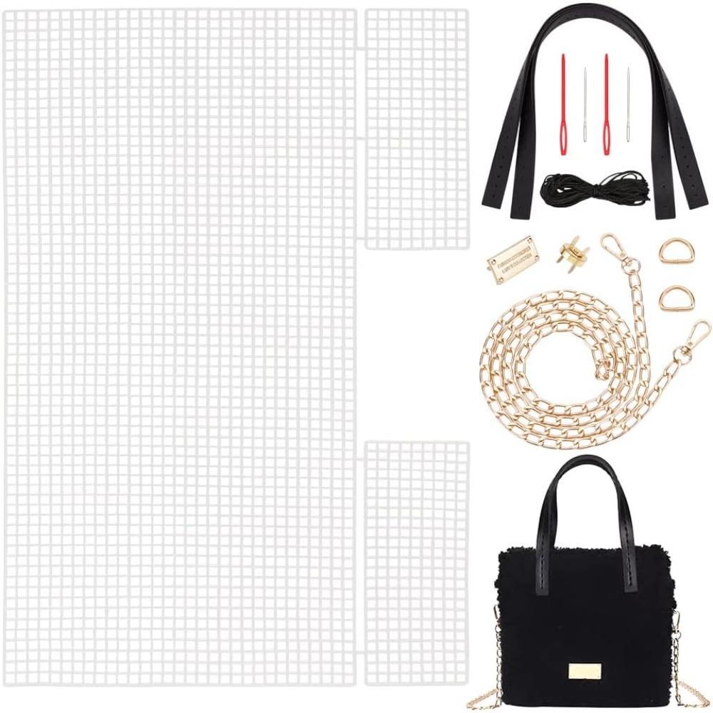 Kit de bolsas de ganchillo para tejer DIY, Kit de fabricación de bolsas tejidas a mano, hojas de lona de plástico de malla para bordado de punto de cruz