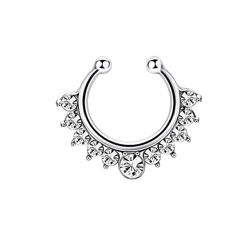 18G Faux Septum nez cerceau anneaux en acier inoxydable fausse lèvre oreille nez Septum anneau Non Piercing pince sur nez cerceau anneaux Piercing du corps: Bleu Zingué