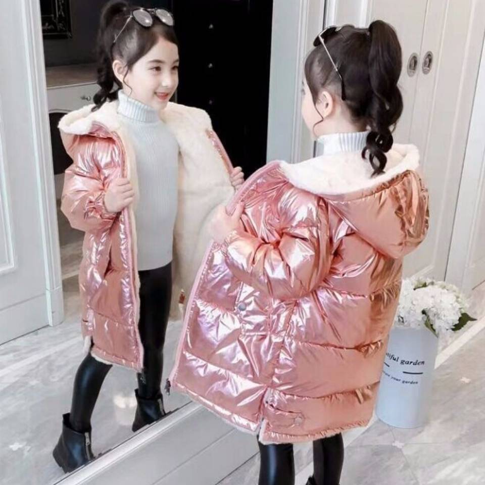 Śliczne nowe dziewczyny dorywczo grube bawełniane puchowe parki płaszcze różowa/srebrna kurtka z kapturem dla dzieci dzieci Wam zimowe długie kurtki dla dzieci