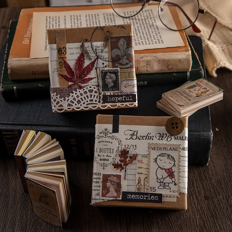 50 unidades/lote de Mini libros de bolsillo, Series de pequeños libros, Material de papel, diario de basura, planificador, Scrapbooking, papel artesanal decorativo Vintage
