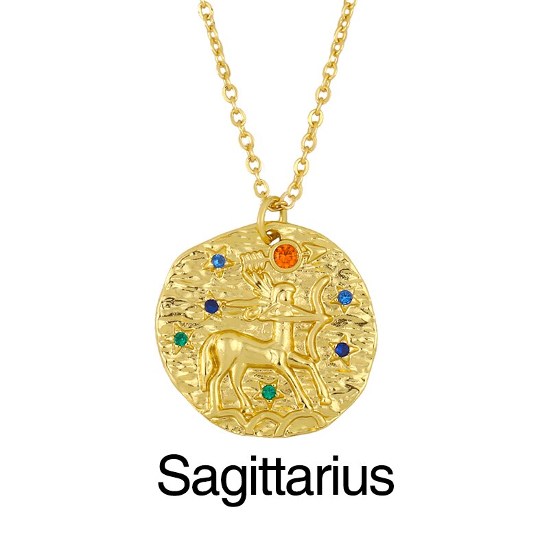 FLOLA Oro Catena Costellazione Zodiacale Collana Per Le Donne di Cristallo 12 Segno Zodiacale Collana Pendenti Con Gemme E Perle CZ Gioelleria Raffinata E Alla Moda del Regalo nker03: Sagittarius