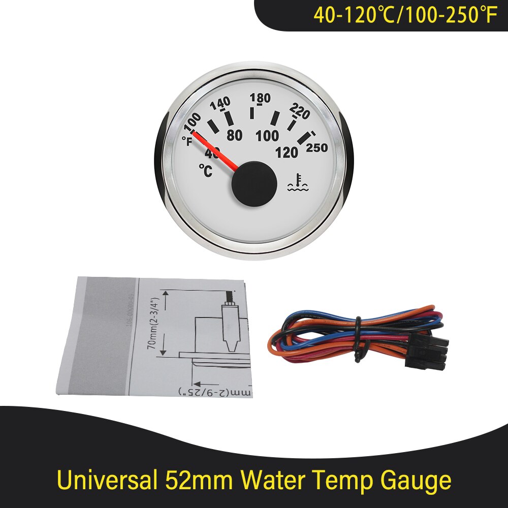 2" Universal Water Temp Meter Car Temperature Gauge Indicator for Engine Motorcycle RV Auto Yacht Boat 12V 24V Red Backlight
