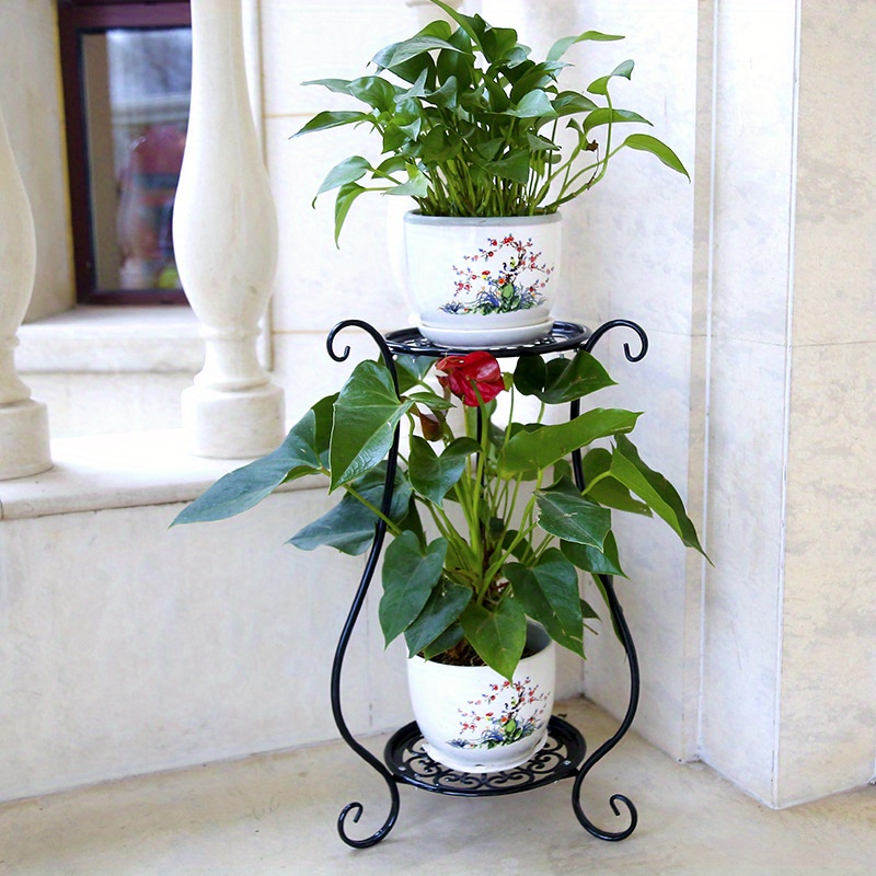 Mehrstöckiger Blumentopfständer für Innen und Außen mit Ablage, Freistehender Blumenständer Ich bin Europäischen Stil für Wohnzimmer und Balkon: schwarz