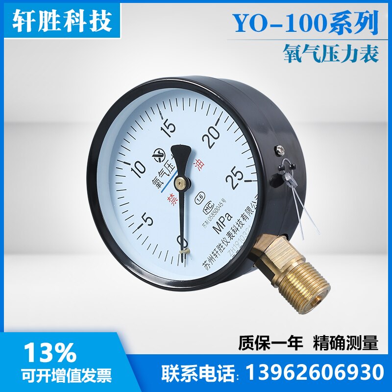 Y0100 25MPa Zuurstof Manometer M20X1.5 Olievrije Zuurstof Manometer Zuurstof Barometer Suzhou Xuansheng