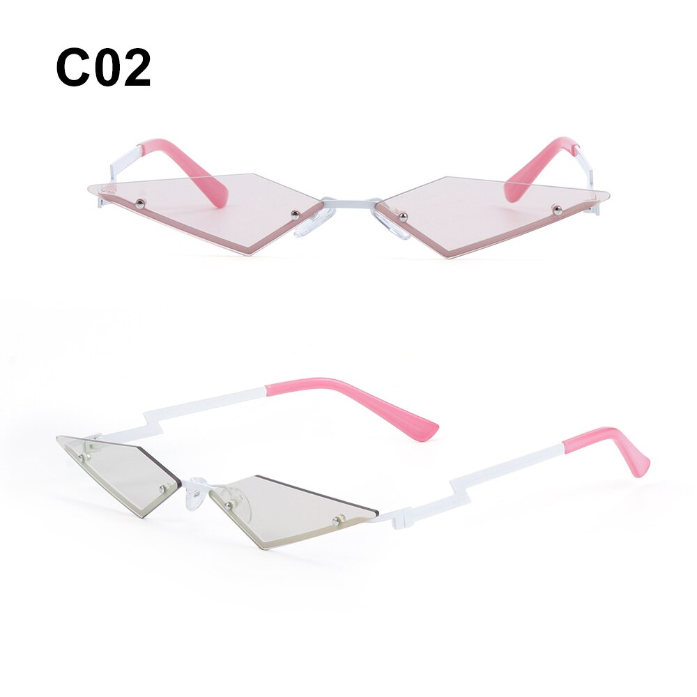 Zonnebril Vrouwen Retro Randloze Diamant/Bat Vorm True Film Zonnebril Dames UV400 Trending Smalle Auto Accessoire: Diamond-C02