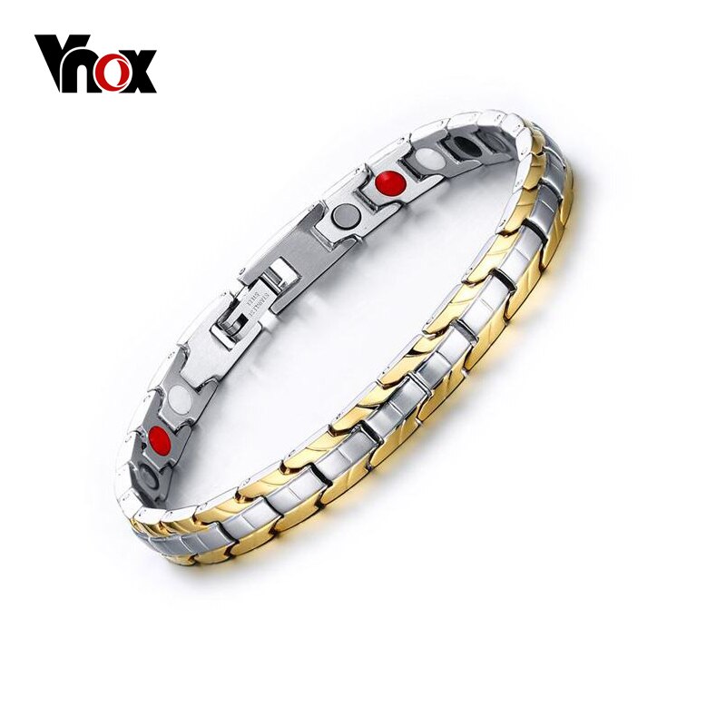 Vnox 7mm Width Health Care Magnetic Bracelet Stainless Steel Chain for Women Adjustable Length