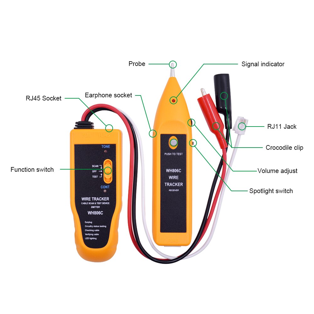 CHIPAL – testeur de câble réseau Lan WH806C, outil de diagnostic de réseau de tonalité, traceur de fil de téléphone pour Cat5 Cat6 RJ45 RJ11