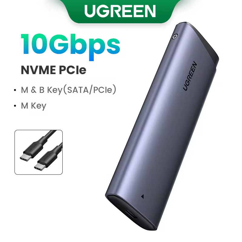 UGREEN 20Gbp M2 SSD Case NVME SATA Dual Protocol M.2 to USB Type C SSD Adapter for NVME PCIE NGFF SATA SSD Disk Box: WHITE