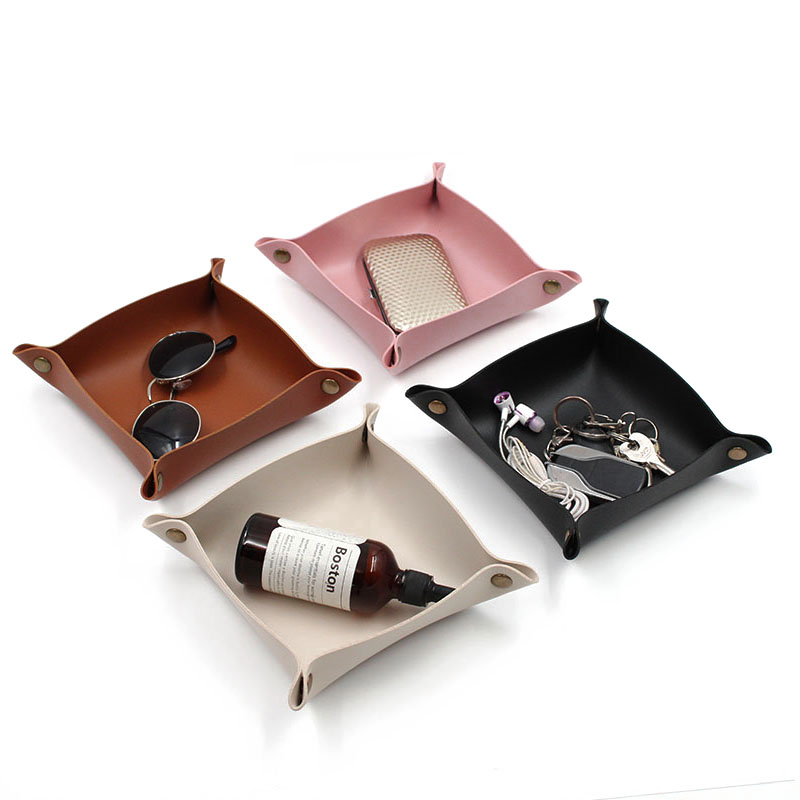 Leather Tray, Small Catchall Tray, Foldable Jewelry Travel Organizer, Suitable for Travel, Storage, Nightstand, Home or Office: L / MULTI