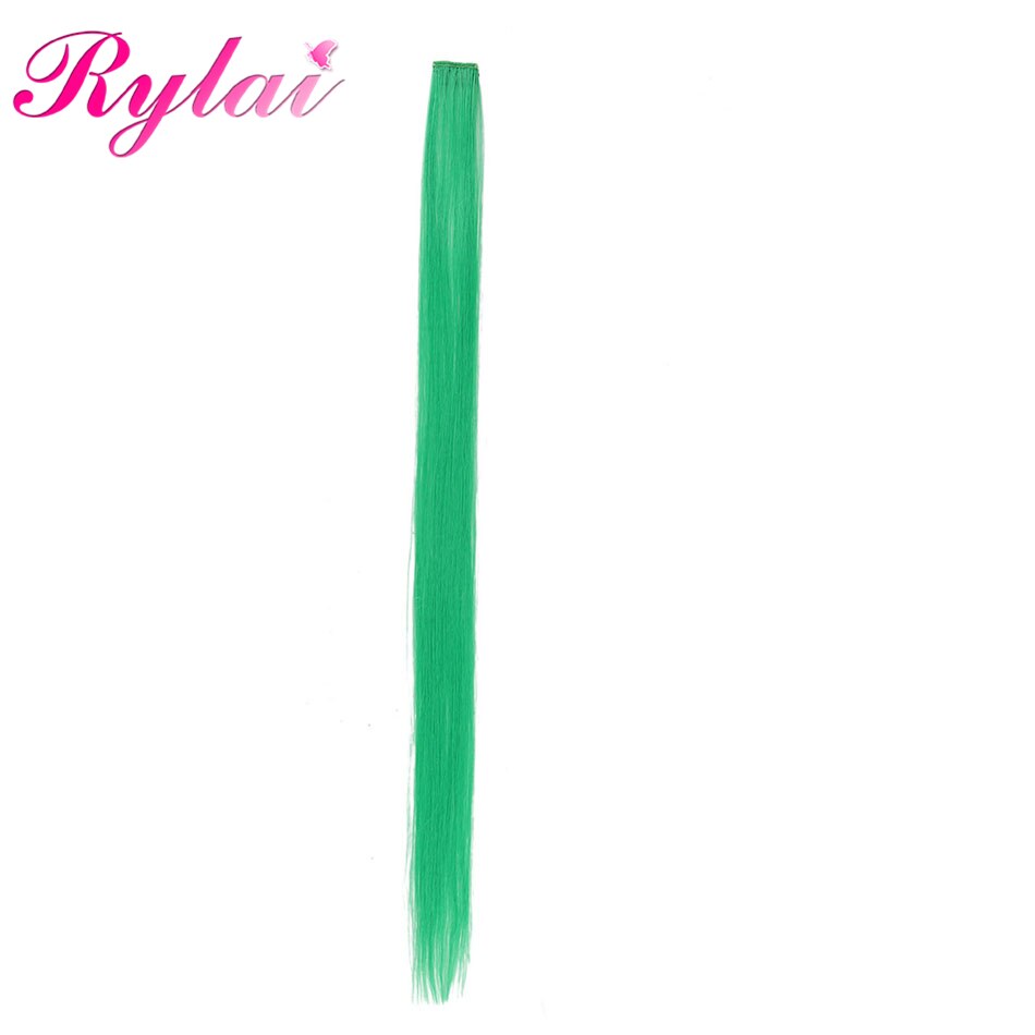 Rylai Lange Rechte Haar 5 Stuks/set Gekleurde Highlight Synthetische Hair Extensions Clip-In Een Stuk Pure Kleur 24 Inch: Light Green