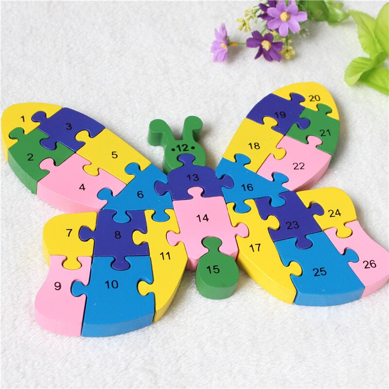 Wooden 3D Jigsaw Educational Toys Animals Elephant Cow Dinosaur Puzzle Wood Toys Kids Numbers Alphabetic Letters Learning Toys