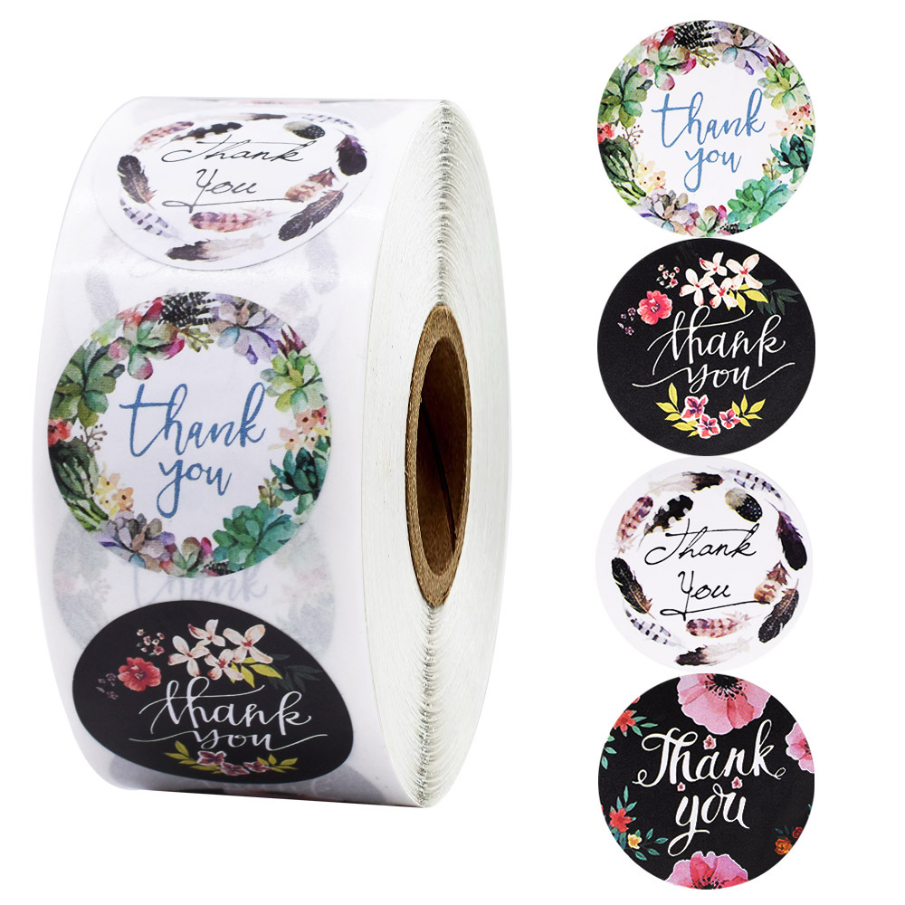 1 inch 50Pcs Round Flower Thank You Series Round Sticker Seal Labes Mutifunction DIY Decorative Package Labels for Baking: Default Title