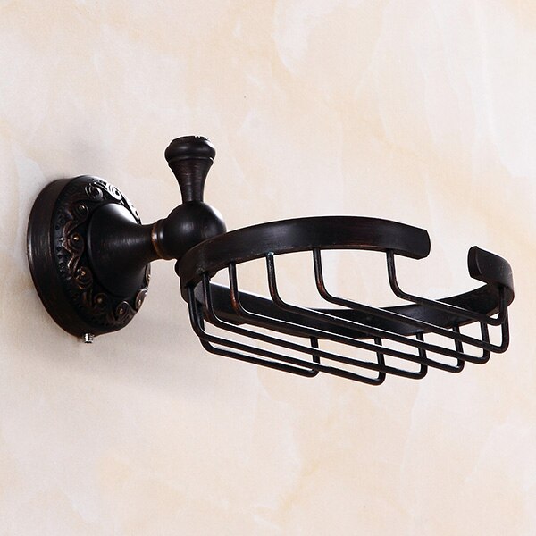 Messing Badkamer Accessoires Set Zwart Gepolijst Robe Haken Zeepbakje Toiletborstel Houders Wc Ringen Asbak Tissue Mand: Soap Net A