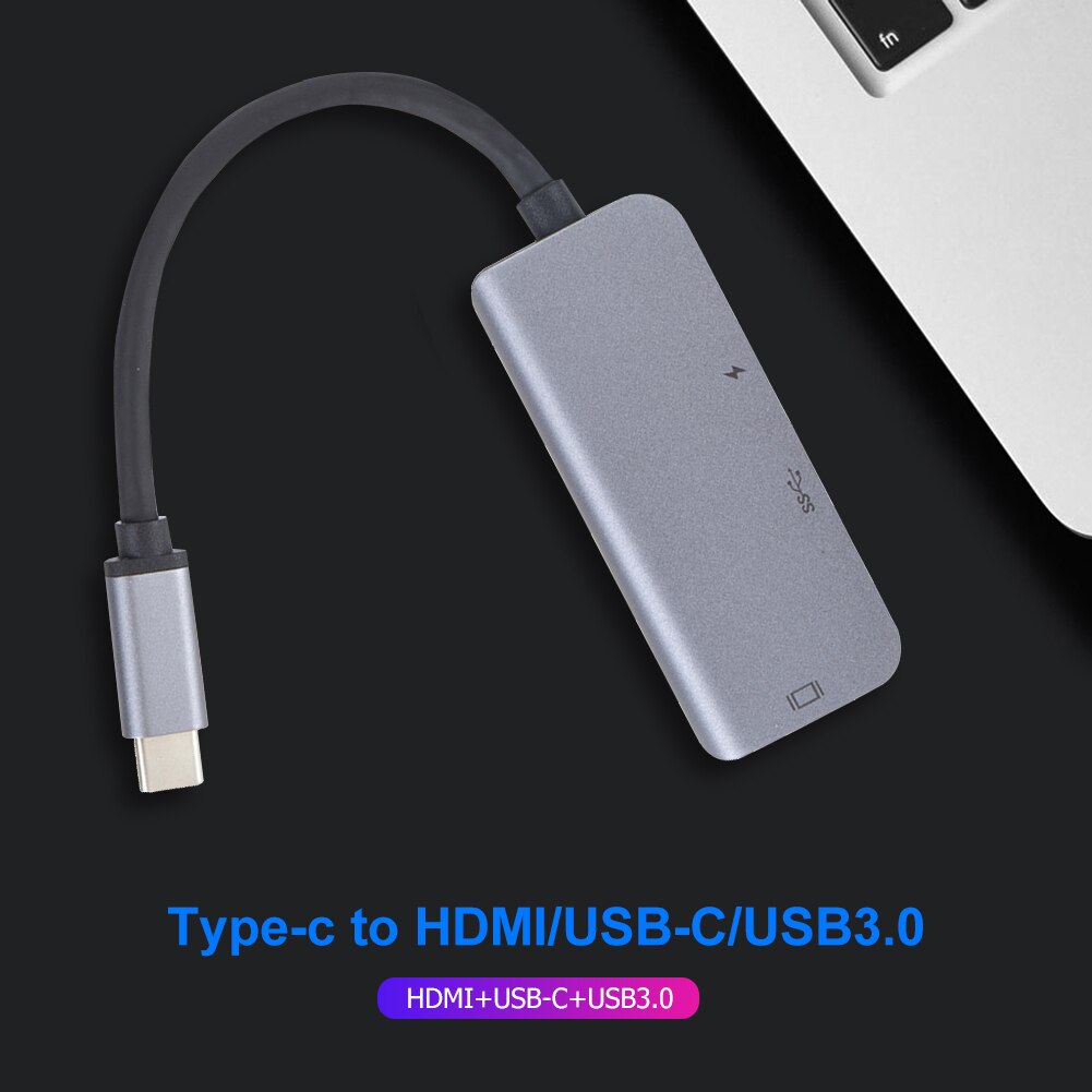 Portable 3 in 1 USB 3.1 Type-C HUB Converter Aluminum Alloy 4K HDMI 87W USB-C 5Gbps USB3.0 Adapter for Laptop PC