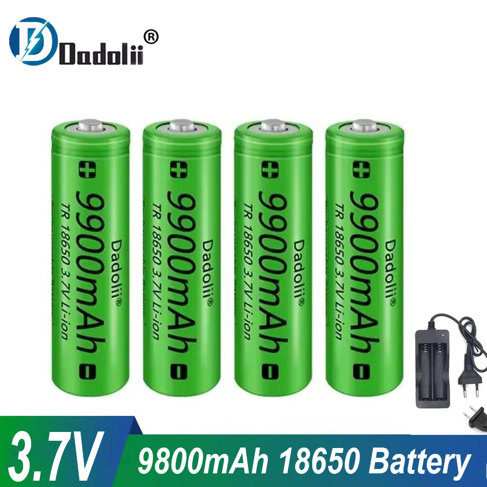 18650 bateria recarregável 3.7v 18650 9800mah capacidade li-ion bateria recarregável para lanterna tocha bateria + carregador