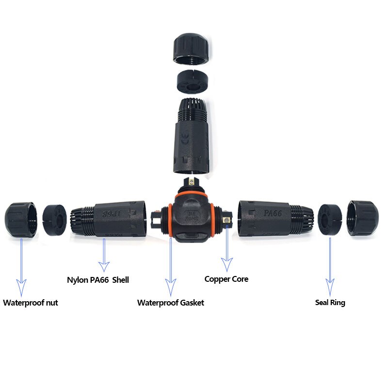 YXY 3 Way Junction Box IP68 Waterproof M20 2/3/4 Pin DC Connector Plug for LED Outdoor Lighting Ø3mm, Shielded Field Installable